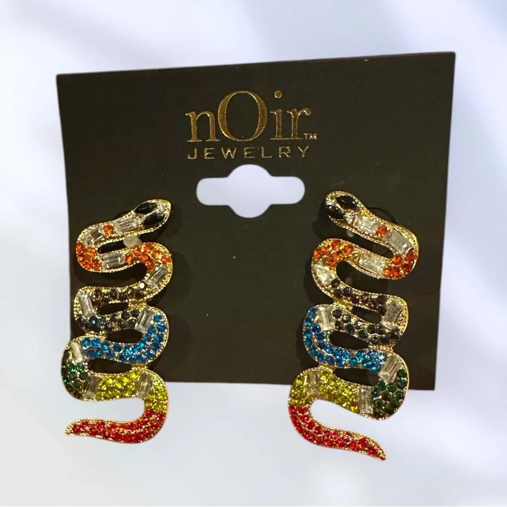Noir Jewelry Snake Earrings – Multicolor Crystal Statement Earrings